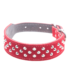 Dog Collar Studded Suede Red