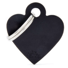 Pet ID Tag Aluminium Black Heart Small 2.5cm X 2.7cm