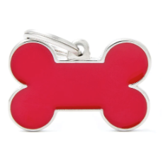 Dog Tag Basic Handmade Bone Small Red