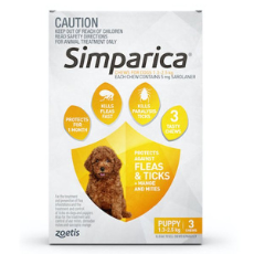 Simparica Chews For Protection Against Fleas & Ticks 3 Pack Puppies 1.3>2.5kg
