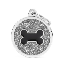 Dog Tag Shine Circle Bone Grey