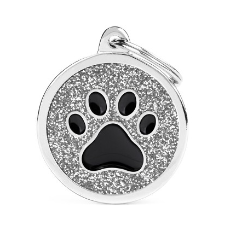 Dog Tag Shine Circle Paw Grey