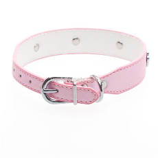 Leather Collar, Chrome Paw, Pink