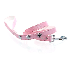 Leather Lead, Chrome Paw, Pink
