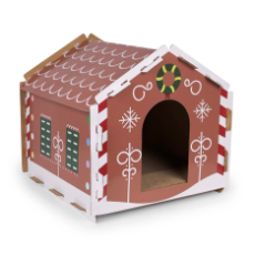 Kitty Christmas Cardboard Gingerbread House Scratcher H 37cm x W 34cm x D 40cm